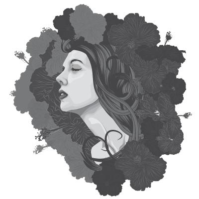 Poster Frau mit Blumenkopf schwarz