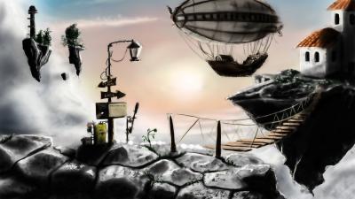 Bild Surrealistisches Steampunk-Land