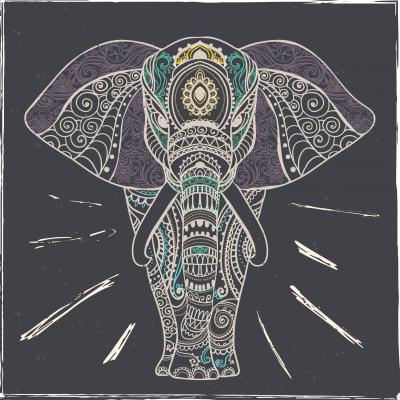 Fototapete Farbenfrohe Elefanten-Zeichnung