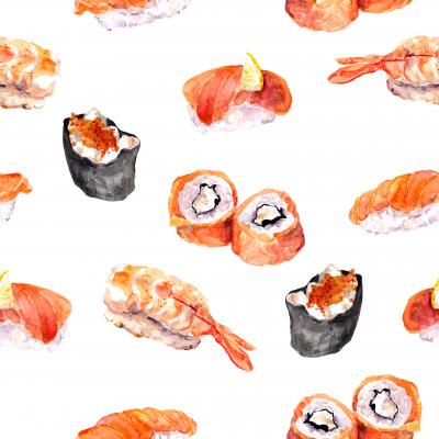 Fototapete Sushi mit Aquarellfarbe gemalt