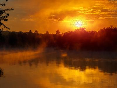 Fototapete Sonnenuntergang am kleinen See