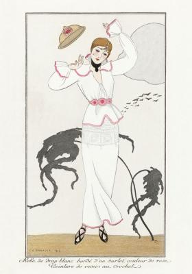Poster Frau im weißen Kostüm mit Hut