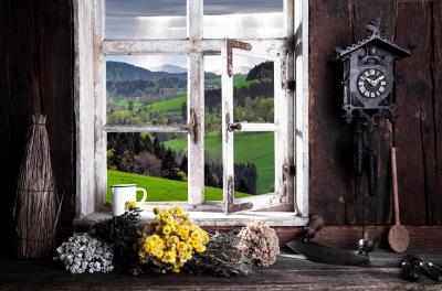 Fototapete Zimmer in einem Landhaus mit Fensterblick