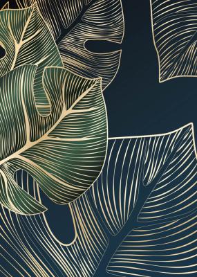 Poster Tropische Monstera-Blätter mit goldenen Linien