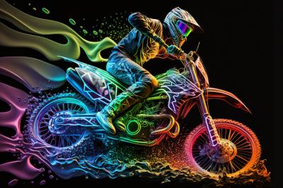 Poster Motorradfahrer in Neonfarben