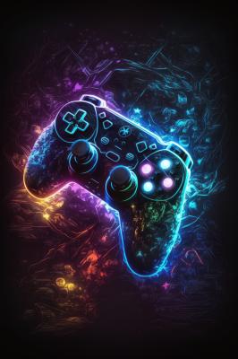 Poster Neon-Spielecontroller auf schwarzem Hintergrund