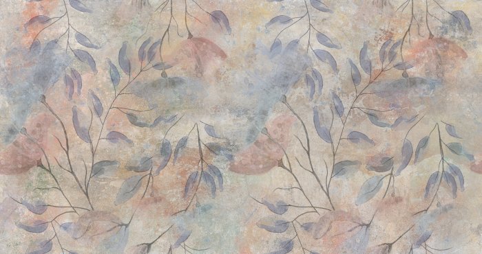 Fototapete Aquarellblumen und -blätter auf konkretem Hintergrund