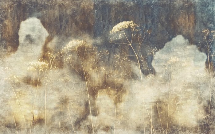 Fototapete Wildblumen und Wildpflanzen auf einem konkreten Loft-Hintergrund