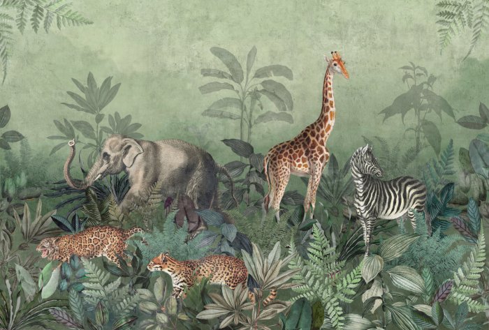 Fototapete Safaritiere im tropischen Dschungel