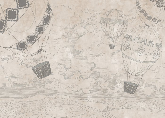 Fototapete Luftballons vor einem beigen Landschaftshintergrund