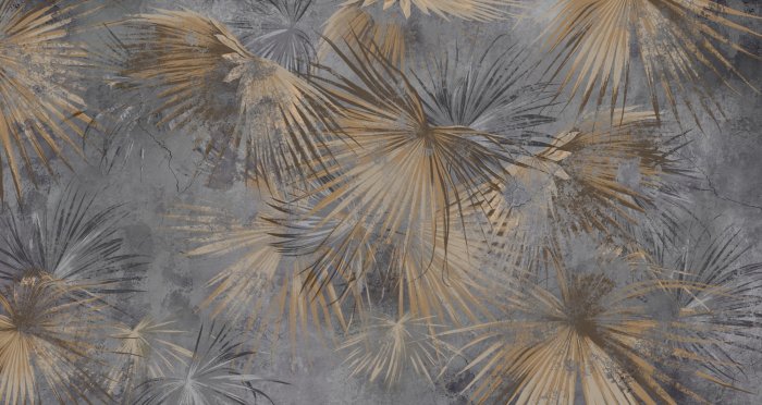 Fototapete Palmblätter auf grauem Betongrund