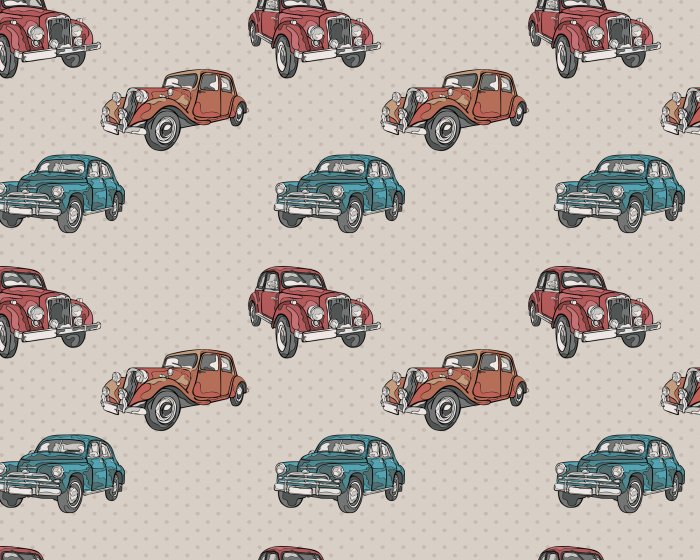 Fototapete Retro-Autos auf einem gepunkteten Hintergrund