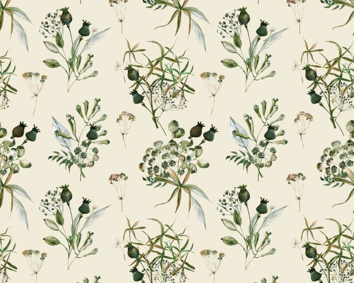 Fototapete Grüne Zweige von Wildblumen und Pflanzen