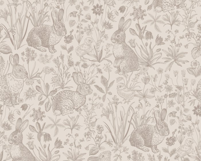 Fototapete Monochromes Vintage-Tier- und Pflanzenmuster