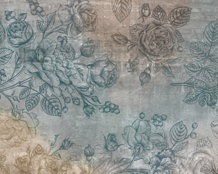 Fototapete Blumen Rosen auf Zweigen im Vintage-Stil