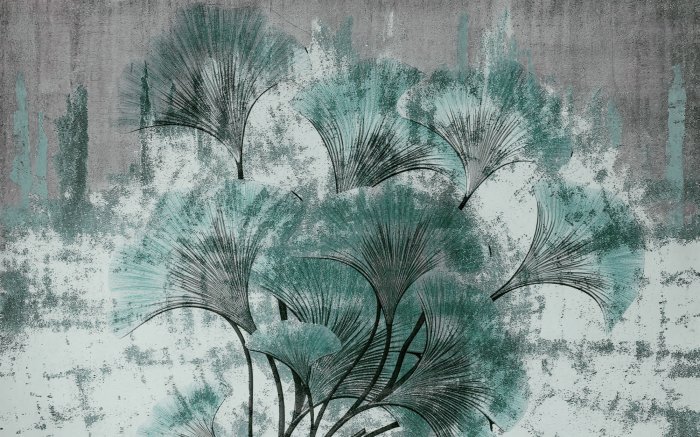 Fototapete Ginkgoblätter auf konkretem Hintergrund