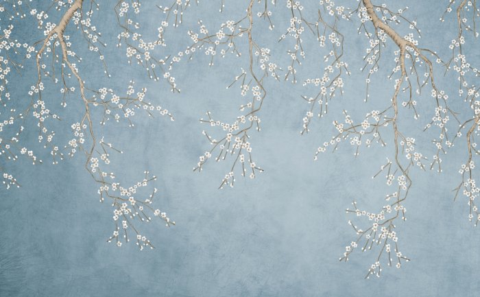 Fototapete Weiße Blüten auf den Ästen