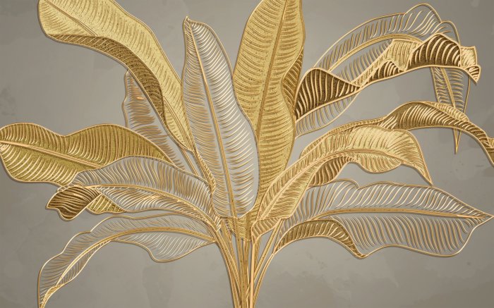 Fototapete Tropische goldene Bananenblätter 3D