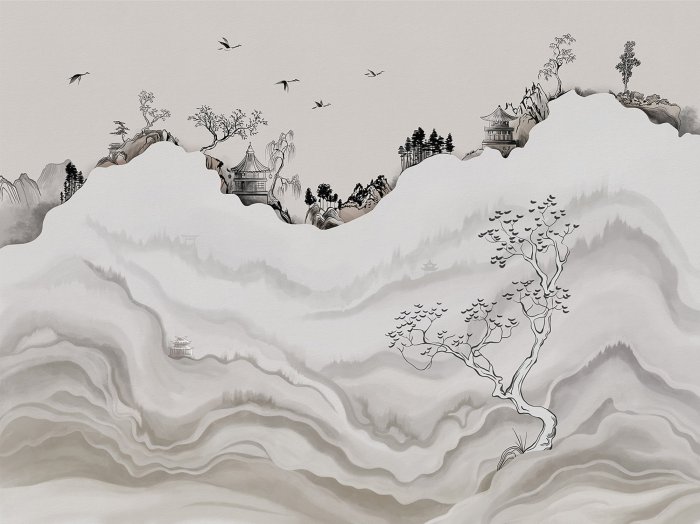 Fototapete Landschaft im Chinoiserie-Stil