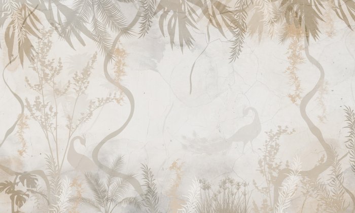 Fototapete Vögel in einer nebligen tropischen Dschungellandschaft