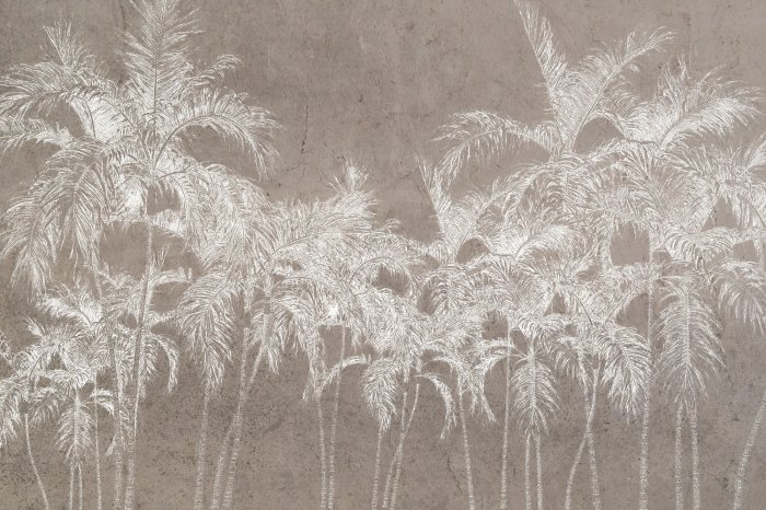 Fototapete Weiße Palmen auf einem beigefarbenen strukturierten Hintergrund
