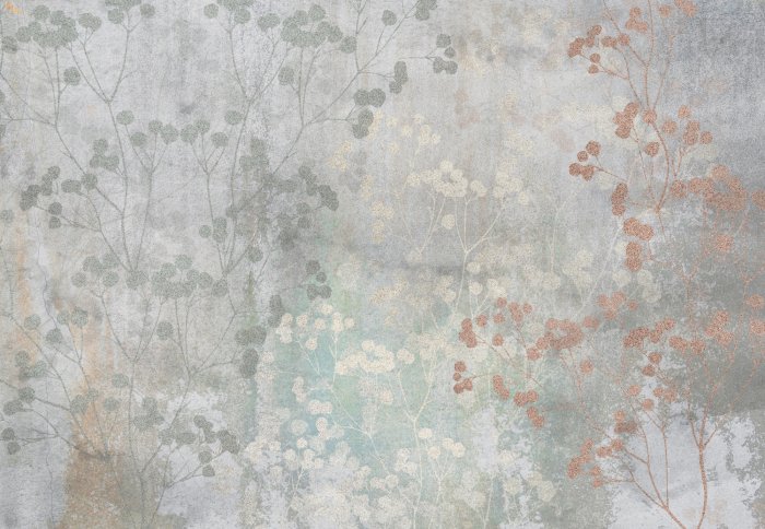 Fototapete Zweige mit Blättern auf grauem Beton