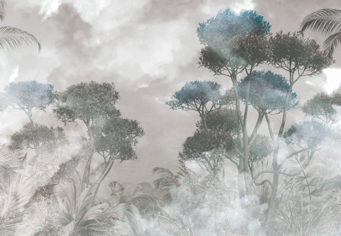 Fototapete Tropische Waldlandschaft im Nebel