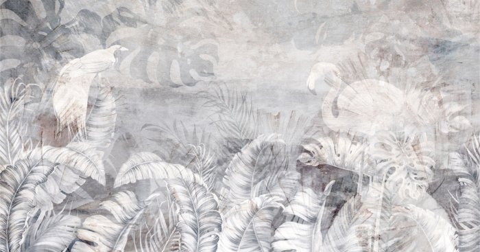 Fototapete Vegetation und Vögel auf einem strukturierten Hintergrund