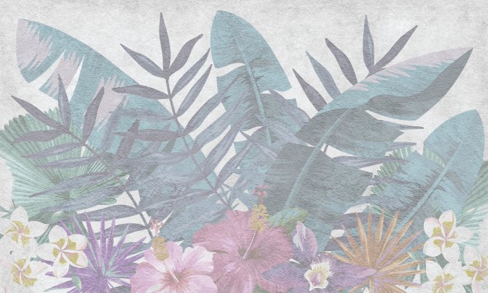 Fototapete Exotische Blumen und grüne Blätter