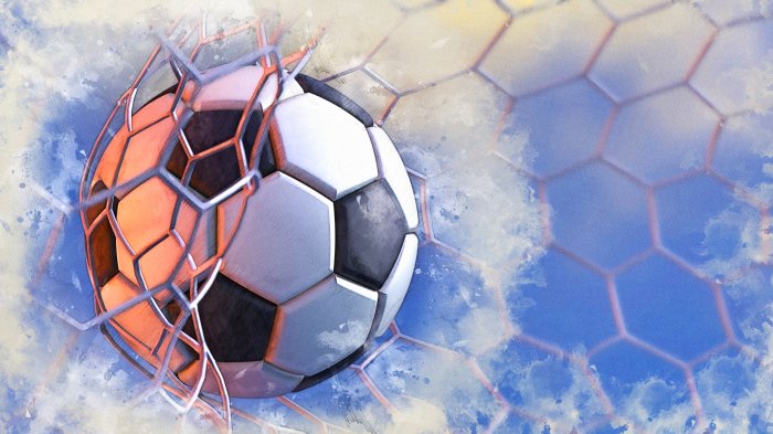 Fototapete Ein Ball im Netz auf blauem Hintergrund