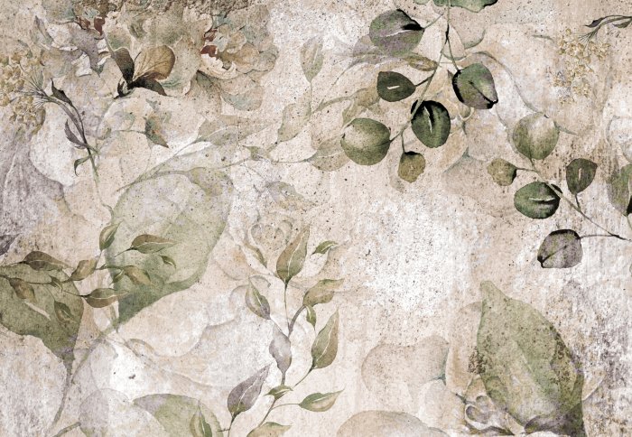 Fototapete Eukalyptuszweige und Blumen Vintage-Muster