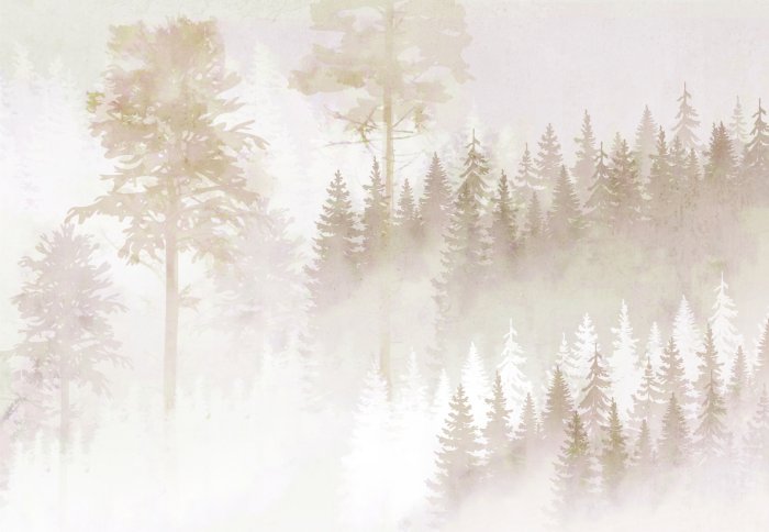 Fototapete Neblige Waldkomposition in Beigetönen