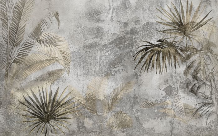 Fototapete Tropische Komposition aus Palmen und Bananenbäumen auf strukturiertem Hintergrund