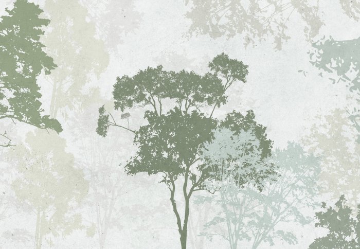 Fototapete Eine Komposition mit Bäumen in Grüntönen
