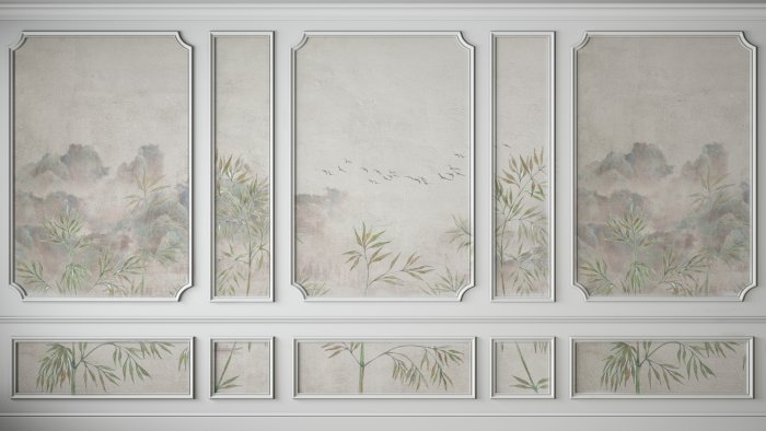 Fototapete Komposition mit einer nebligen Landschaft in Stuck