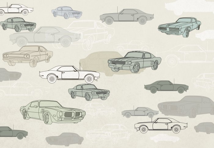 Fototapete Retro-Autos in Grüntönen