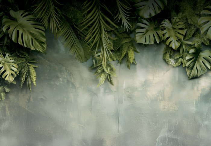 Fototapete 3D-Zusammensetzung grüner tropischer Blätter