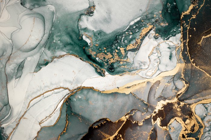 Fototapete Abstrakter Marmor mit grünen und goldenen Akzenten