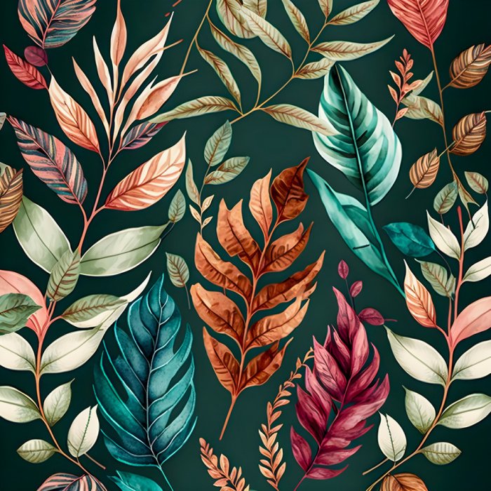 Bild Bunte Aquarellblätter auf dunkelgrünem Hintergrund