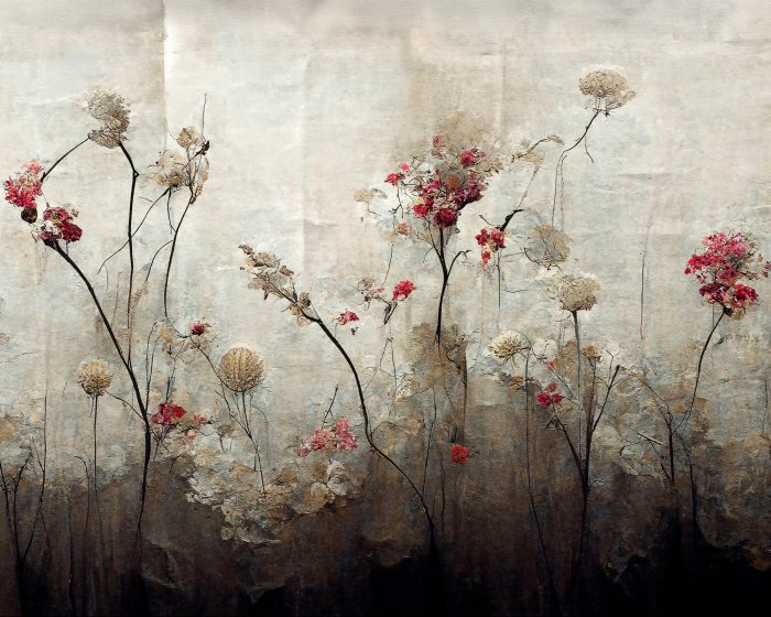 Fototapete Wildblumen Pflanzen abstraktes Muster im industriellen Stil