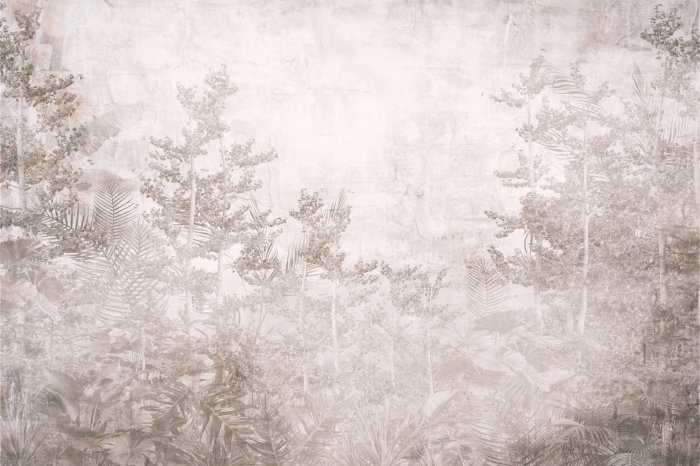 Fototapete Bäume und tropische Pflanzen, monochromes botanisches Muster