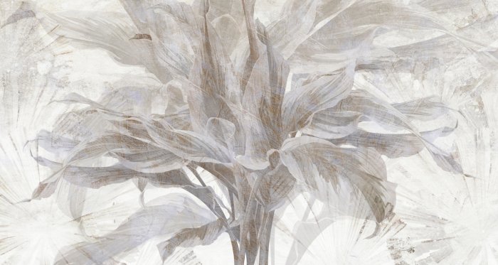 Fototapete Tropische Blätter auf hellem Betongrund