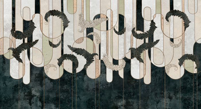 Fototapete Blätter auf einem geometrisch strukturierten Hintergrund