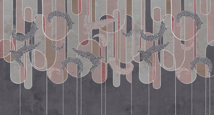 Fototapete Blätter und geometrische Formen auf konkretem Hintergrund