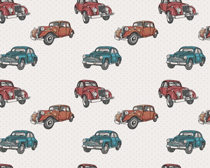 Fototapete Retro-Autos auf einem gepunkteten Hintergrund