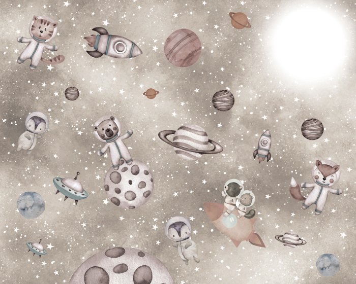 Fototapete Tiere, Raumschiffe und Planeten