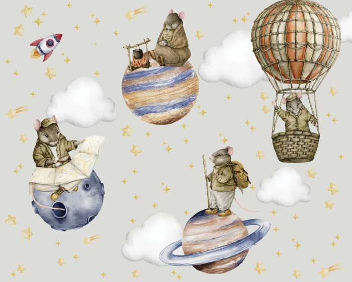 Fototapete Tiere und Planeten im Weltraum vor dem Hintergrund der Sterne