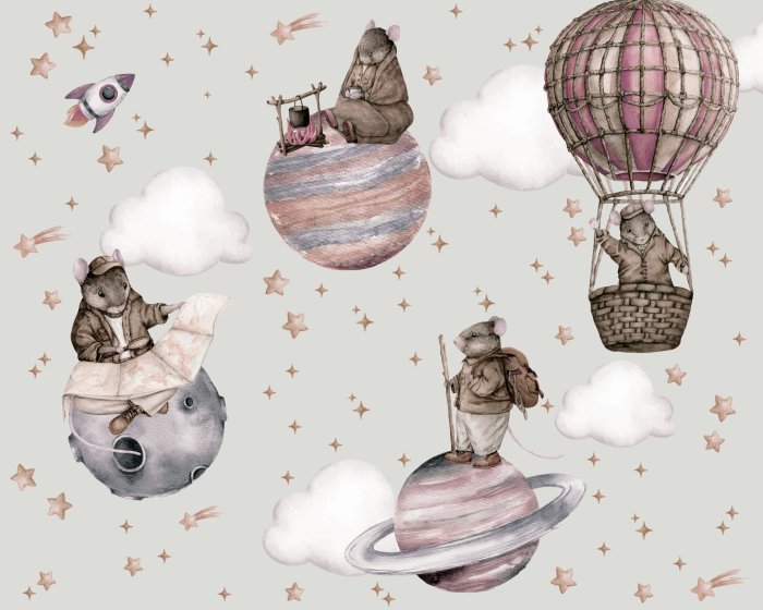 Fototapete Tiere mit Planeten im Weltraum