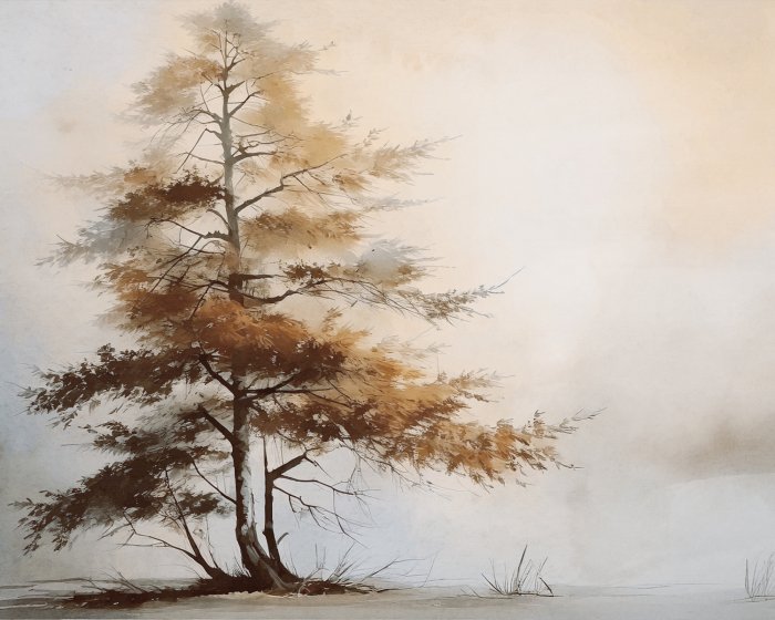 Fototapete Herbstlandschaftsbaum im Aquarellstil