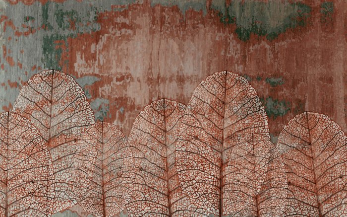 Fototapete 3D-Blätter auf strukturiertem Hintergrund